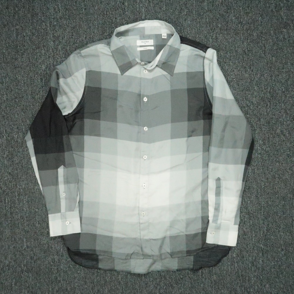 Billy Reid Shirt Mens Small Gray‎ Plaid Silk Cotton Long Sleeve Standard Button